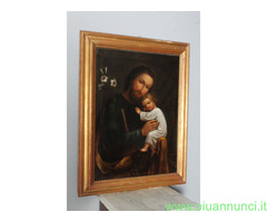 Antico dipinto olio su tela S. Giuseppe e bambino