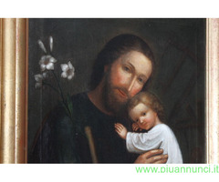 Antico dipinto olio su tela S. Giuseppe e bambino