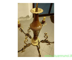 Lampadario 5 bracci in Ottone e legno - 4