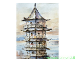 Acquarello primi '900 Pagoda, firmato, mis 59x46 c - 3