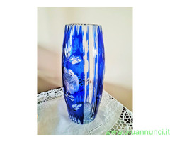 Vaso stile Liberty in cristallo blu cobalto di B